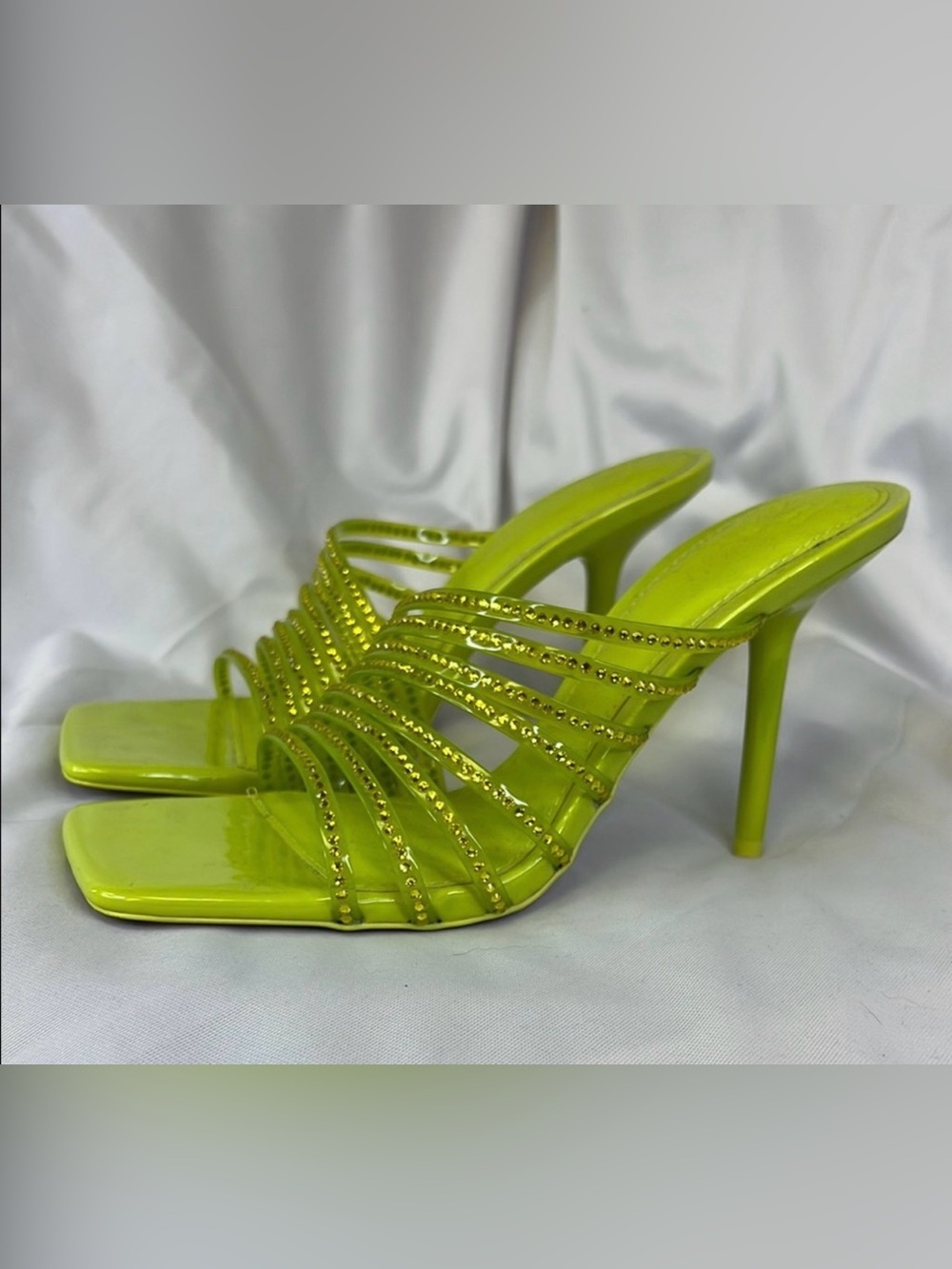 Zara Rhinestone Vinyl High Heel Sandals Green EU 38.5
